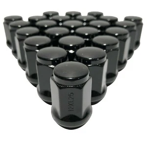 24 Black 12x1.25 Lug Nuts Bulge Acorn Closed End 19mm (3/4") Hex 1.4" Tall - Picture 1 of 2