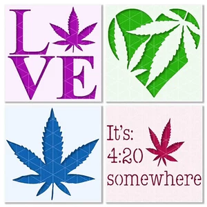 4 Weed Designs Stencils Bundle 420 Pot Leaf Reusable & Durable - 10 mil Mylar - Picture 1 of 7