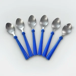 IKEA Grammatik Teaspoons Blue Plastic Handle 5 7/8” Set Of 6 Stainless Flatware - Picture 1 of 7