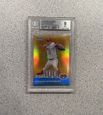 Bowman Chrome Topps 100 Prospects Stephen Strasburg Gold Refractor 2010/50 radiocontrol Foto 1 de 2