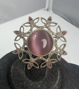 Schöne goldfarbene lila Glas Katzenauge Cabochon Strass Brosche Anstecknadel - Bild 1 von 3