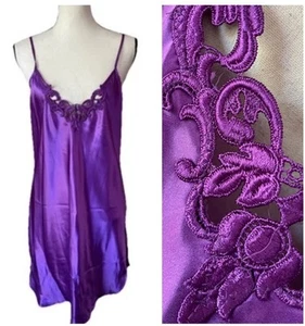 NWT Secret Treasures Slip Dress Purple Shiny Satin Lace Sleeveless Sleep L - Picture 1 of 8