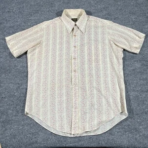 Vintage Sears Shirt Mens XL Ivory Floral Print Perma Prest Short Sleeve 70s - Picture 1 of 12