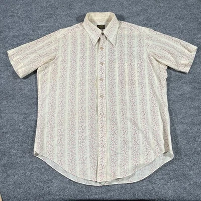 Camisa De Colección Sears Para Hombre XL Marfil Estampado Floral Perma Prest Manga Corta Años 70 Foto 1 de 4