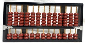 Vintage Abakus Schwarz Lack Holzrahmen Rot Perlen 13 Reihen Perlen Wurzelholz Stäbe - Bild 1 von 7