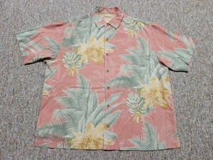 Camicia Tommy Bahama uomo XL rosa seta floreale hawaiana con bottoni spiaggia campeggio Aloha - Foto 1 di 15