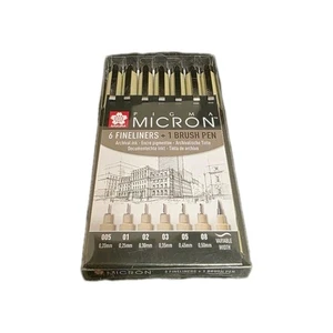Sakura Pigma Micron - Penne Fineliner Pigmentate + Pennello - Portafoglio da 7 - NERO ✅ - Foto 1 di 3
