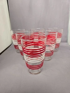 6 Vintage Retro Red & White Stripe Tumblers 4 3/4" Tall 10ozs. - Picture 1 of 4