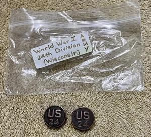 ANTIQUE US WWI 24TH ARMY INFANTRY DIVISION WISCONSIN BRONZE COLLAR DISCS BADGE 2 - Picture 1 of 3
