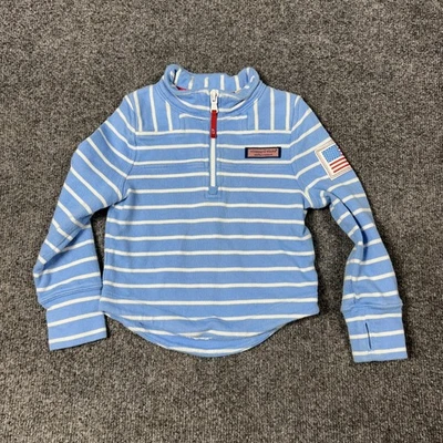 Vineyard Vines Pullover Boys 3T Blue White Striped Shep Shirt Quarter Zip Flag - Image 1 of 4