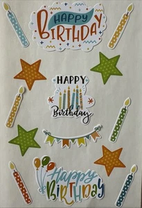 HAPPY BIRTHDAY Metallic Stickers (14pcs)Party•Candles•Star•Surprise•Card Making• - Picture 1 of 6