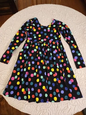 Hanna Andersson Girls Knit Dress Size 10 140 cm Black Polka Dots Pockets EC - Image 1 of 4