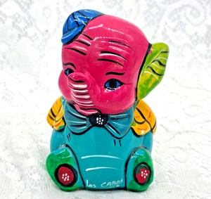 Vintage rosa/blau Keramik Elefant Sparschwein mit Kugelkappe und Ohren 5,5" hoch - Bild 1 von 12