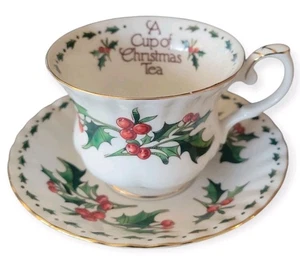 “A Cup of Christmas Tea”  Collectible Bone China Cup And Saucer Vtg 1992 - Picture 1 of 8
