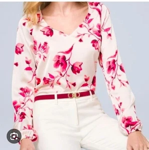 Camicetta floreale seta nuova con etichette White House Black Market manica lunga taglia L prezzo al pubblico consigliato $89 - Foto 1 di 12