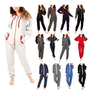Damen Einteiler Overalls - Damen Fleece Einteiler Kapuze Jumpsuits, Erwachsene Uni Einteiler - Bild 1 von 57