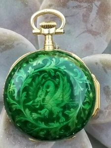 Patek Philippe 18k Gold Enamel Griffin Pocket Watch Pendant Boxed Certificate - Picture 1 of 21