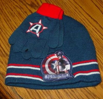 Marvel  CAPTAIN AMERICA The First AVENGER Youth Winter Hat Beanie & Gloves - NEW - Image 1 of 4