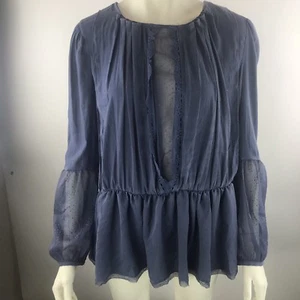 Blusa Campesina Top FREE PEPEOPLE Azul Boho Transparente Espalda Abierta Peplum Talla 6 Nueva - Imagen 1 de 8