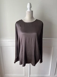 Eileen Fisher Womens 1X Crinkle Long Sleeve Top 100% Silk Brown EUC - Picture 1 of 6