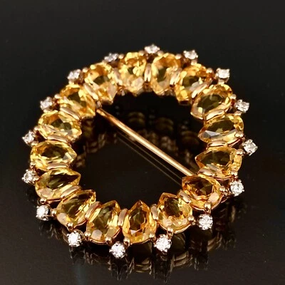 Broche prendedor de citrino corte diamante y pera oro amarillo de 14k 1,5" ~9,13 quilates~ Foto 1 de 4