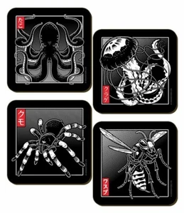 Deadly Oriental 4 Piece Coaster Set, Octopus, Wasp, Arachnid, Jellyfish Unusual - Picture 1 of 4