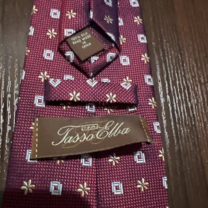 Geometric Tasso Elba Silk Tie Woven Red, gold and silver - Picture 1 of 6