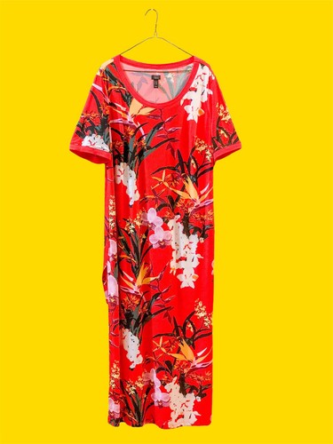 VALENTINO Maxi abito da donna vintage G.I.L.I rosso floreale taglia plus taglia USA taglia 1X XL