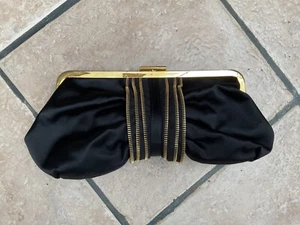 Moschino Chic Zip Ruffles Black Silk Clutch Bag - Picture 1 of 4