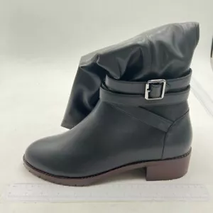 Black Women Round Toe Knee High Boots Block Low Heel Wide Calf Boots Casual Shoe - Picture 1 of 6