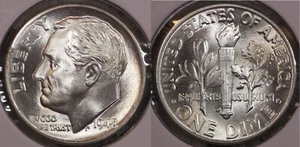 1948 D Roosevelt Groschen HERVORRAGENDES JUWEL BU VOLLE FACKEL!  Aus OBW Rolle 48D1237 - Bild 1 von 3