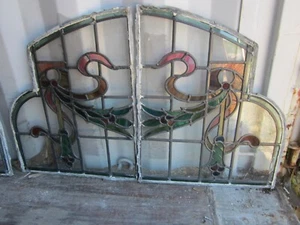 1920s A Pair of leaded and stained glass panels 1020mm x 640mm - Picture 1 of 1