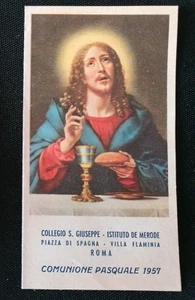 1957 SANTINO COMUNIONE PASQUAL SAN GIUSEPPE DE MERODE ROMA PZZA SPAGNA HOLY CARD - Picture 1 of 2