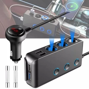 12V / 24V Adapter samochodowy Gniazdo 3-krotny rozdzielacz zapalniczki samochodowej z 4 USB - Zdjęcie 1 z 10