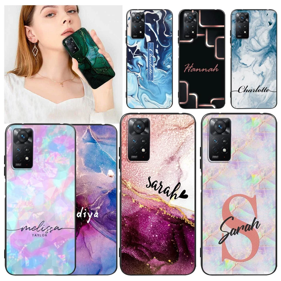 Funda de teléfono con nombre personalizada de mármol para Xiaomi Redmi 10C Note 11 Pro 12 10 Foto 1 de 4