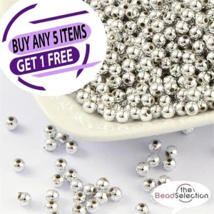 SILVER PLATED ACRYLIC SPACER ROUND BEADS 3mm 4mm 6mm 8mm 10mm 12mm - Picture 1 of 11