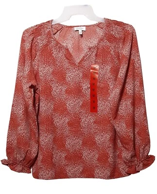 Jessica Simpson sz:M Women's Long Sleeve V-Neck Blouse Pullover T-shirt Orange - Image 1 of 4