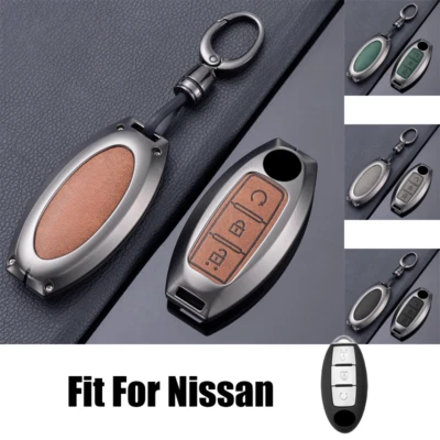 Alloy Leather Car Key Fob Case Cover For Nissan Qashqai March 370Z Murano Pulsar Foto 1 de 4