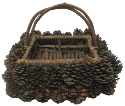 Pinecone Basket 14x14 Twig Cabin Rustic Woodland Country Christmas Lodge Decor - Image 1 of 4