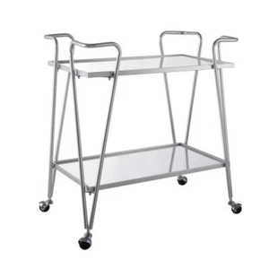 Linon Home Decor Bar Cart 30" x 32.63" x 17.75" Metal Indoor Silver w/ Glass - Picture 1 of 6