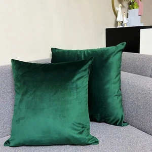 Decorative Velvet Soft Throw Pillow Covers Cushion Cases Green Gray Set 2PC - Picture 1 of 10