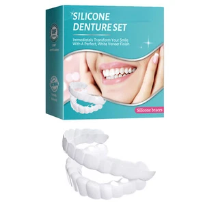 Smile Snap On Upper + Lower False Teeth Dental Veneers Denture Tooth Cover Set - Picture 1 of 12