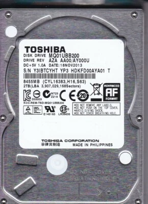 Toshiba MQ01UBB200 rev: AZA AA00/AY000U HDKFD00AYA01 T 2013 2TB USB 3.0 2.5 7729 - Image 1 of 2