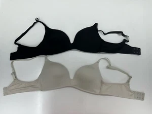 Two Womens Bras Size 36/80 Black Tan Adjustable Seamless Wireless Lightly Lined - Picture 1 of 11