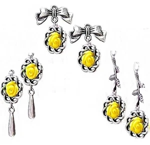 Earrings Yellow Rose drop, choose clip on or pierced - Picture 1 of 6