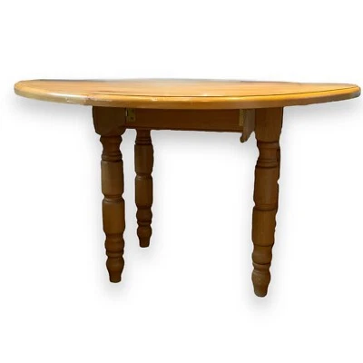 Vintage Solid Pine Half Drop Leaf Round Dining Table Farmhouse Kitchen Table - Image 1 of 4