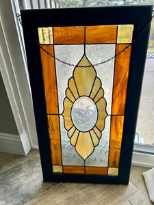 Beautiful vintage stained glass panel with gold creams, and black - Picture 1 of 4