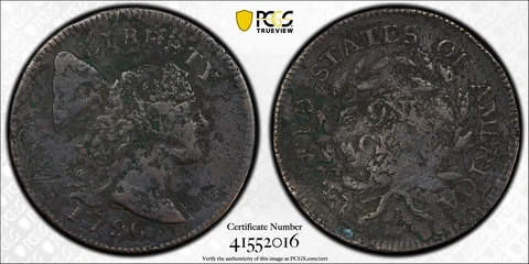 1796 Liberty Cap Copper Large Cent PCGS F Detail - Bent Cover