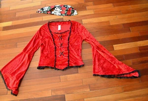 Women Pirate Red Top Hat Halloween Sz L Cosplay Blouse - Picture 1 of 4