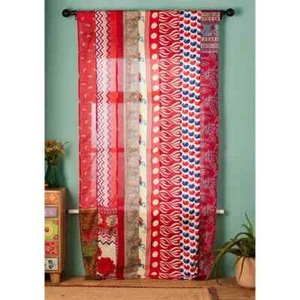 2Pcs Indian Vintage Sari Patchwork Curtain Drape Window Decor Silk Sari Curtains - Picture 1 of 3